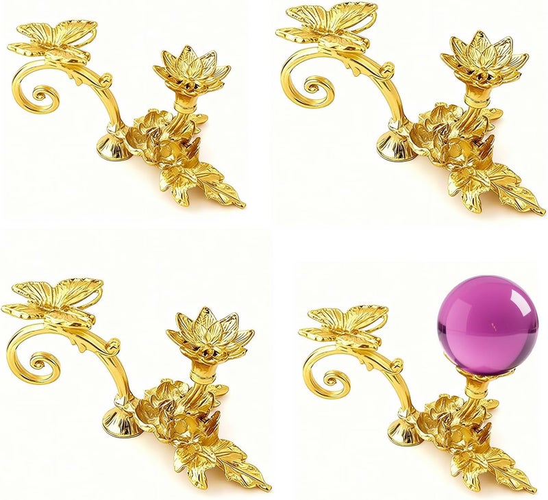 GeryVtee 4PCS Crystal Ball Stand Sphere Display Stand Metal Crystal Holder Balls Ornament Rack Holder Metal Base Flower Shape (Gold) - Image 1